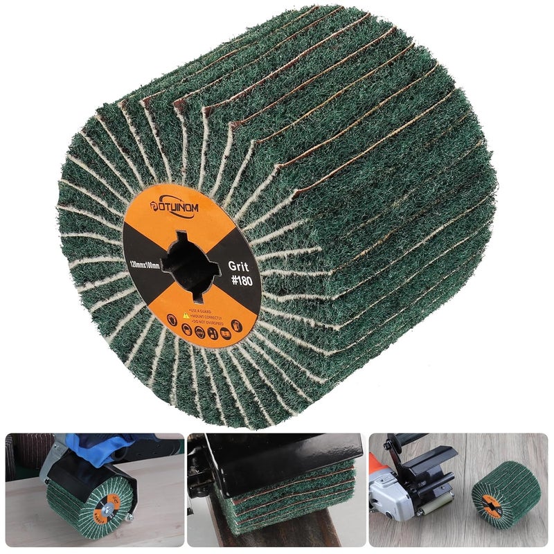 POTUINOM Non-Woven Wheel Surface Conditioning Tool, 180 Grit 120 x 100 x 19 mm Abrasive Drawing Polishing Wheel with Sandpaper for Wood Metal Burnishing Wheel 4.7"x 4" - Image 1